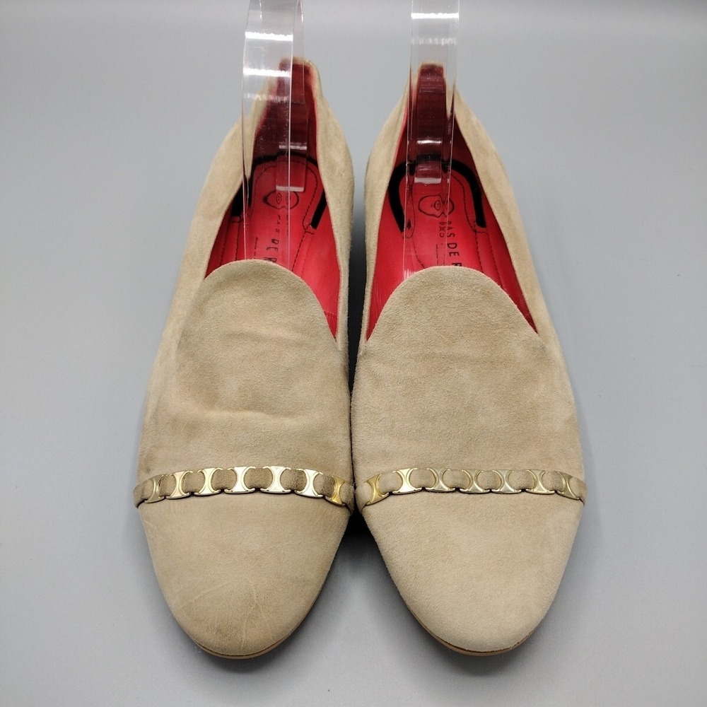 Pas De Rouge Suede Low Heel Loafers Womens EU 39½ US 8 8 1/2 Beige Made In Italy